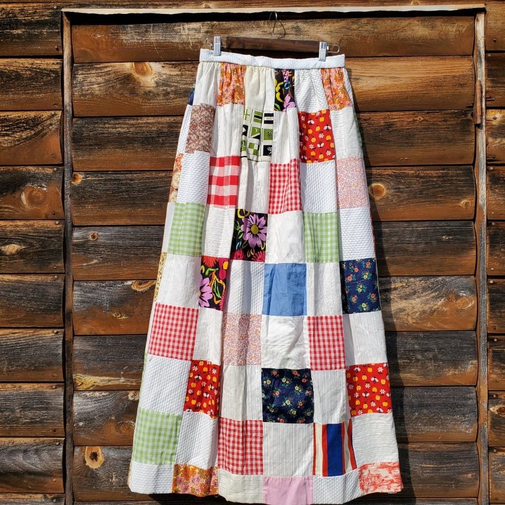 True Vintage Women's White Patchwork Maxi Skirt 28